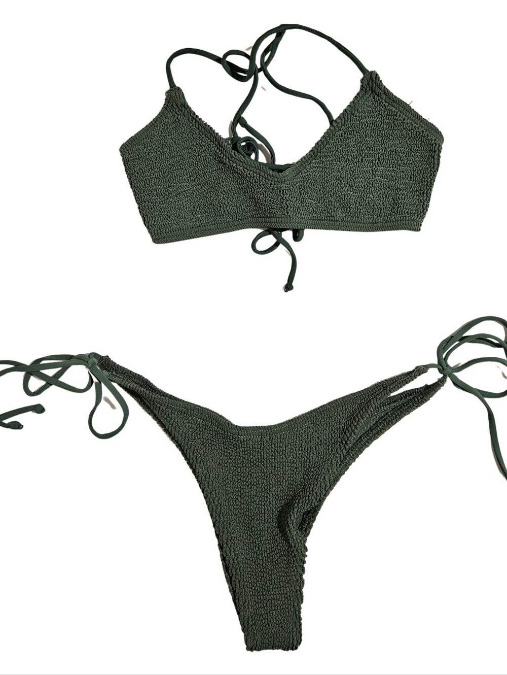 Bond-Eye Bikini Set Selena Crop & Serenity Brief Khaki Green Swimsuit One Size